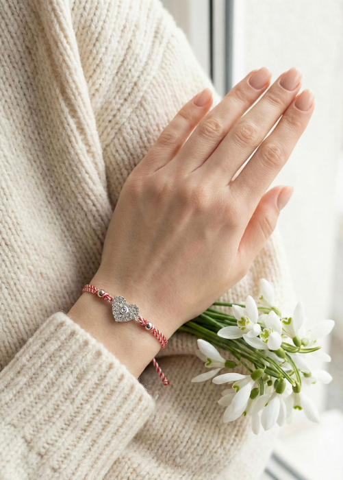 Set 12 bratari Martisor reglabile, Inima cu cristale, Cadou 1 Martie [3]