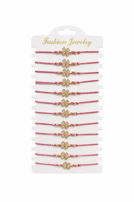 Set 12 bratari Martisor reglabile, Trifoi cu cristale, Cadou 1 Martie [2]