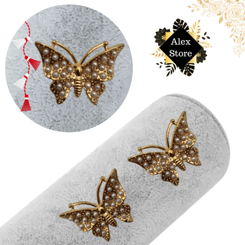 Set 12 brose Martisor, Fluturasi aurii cu perle, editie 2025  [4]