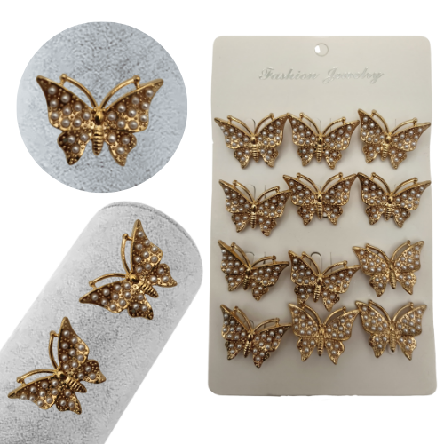 Set 12 brose Martisor, Fluturasi aurii cu perle, editie 2025  [2]