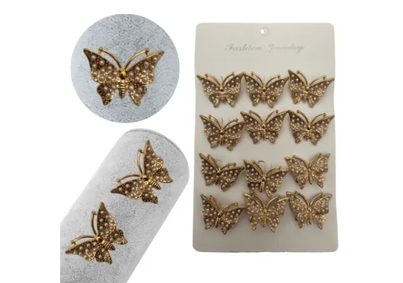 Set 12 brose Martisor, Fluturasi aurii cu perle, editie 2025  [1]