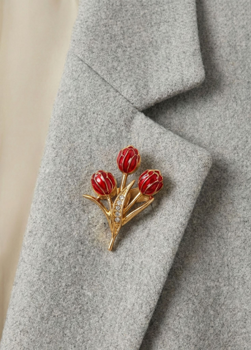 Set 12 brose Martisor pe carton prezentare, 17x10 cm, Cadou 1 Martie, Buchet lalele, diverse culori [3]