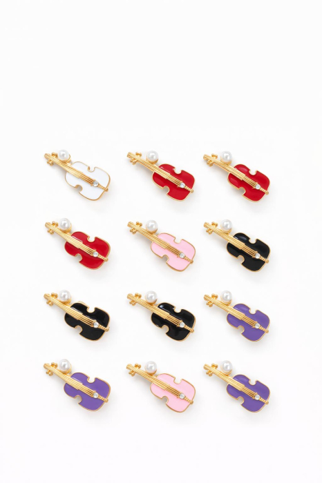 Set 12 brose Martisor pe carton prezentare, 17x10 cm, Cadou 1 Martie, Chitara diverse culori [2]