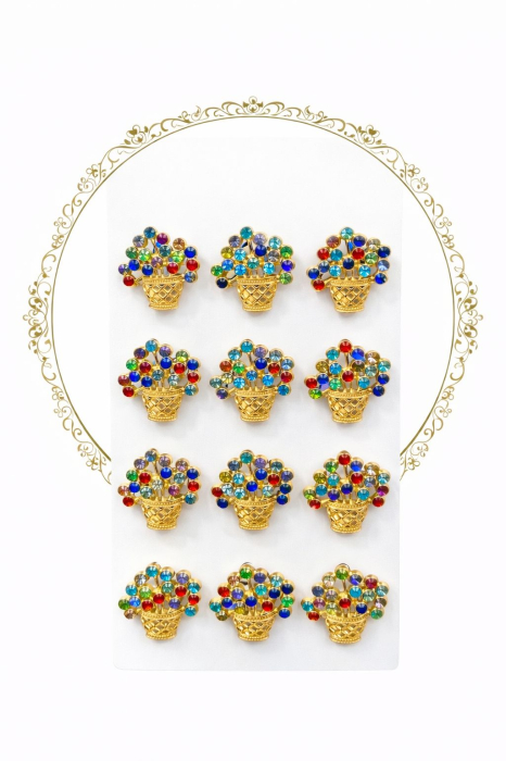 Set 12 brose Martisor pe carton prezentare, 17x10 cm, Cadou 1 Martie, Cos cu flori multicolore [2]