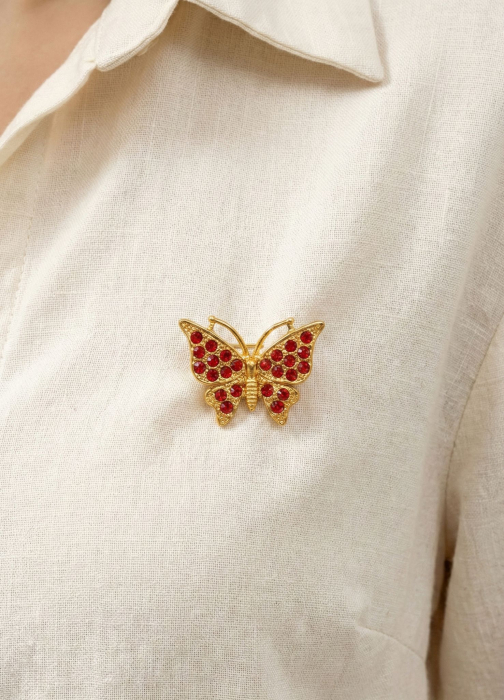 Set 12 brose Martisor pe carton prezentare, 17x10 cm, Cadou 1 Martie, Fluturi cu strasuri [3]