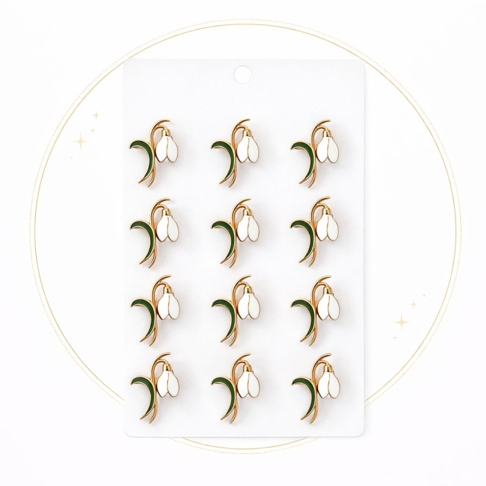 Set 12 brose Martisor pe carton prezentare, 17x10 cm, Cadou 1 Martie, Ghiocel [2]