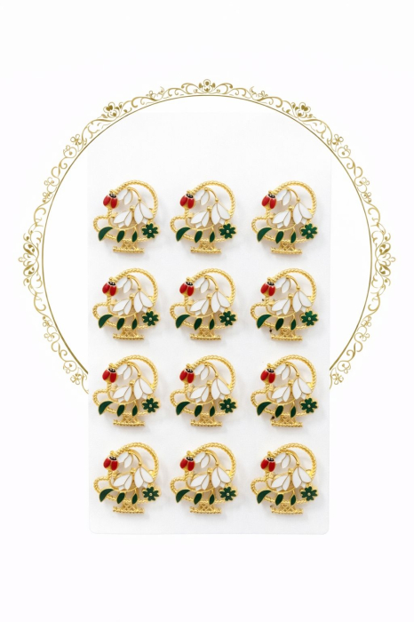 Set 12 brose Martisor pe carton prezentare, 17x10 cm, Cadou 1 Martie, Ghiocel cu buburuza [2]