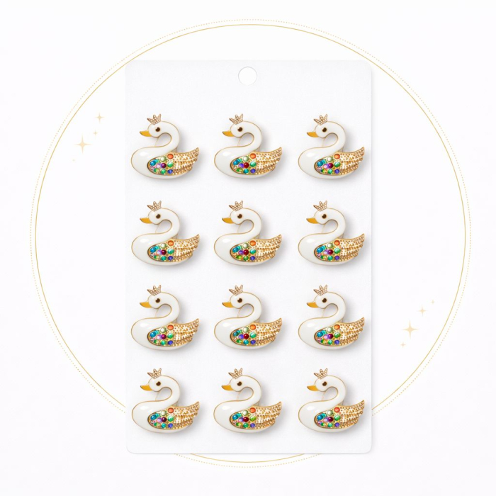 Set 12 brose Martisor pe carton prezentare, 17x10 cm, Cadou 1 Martie, Lebada cu coroana [2]