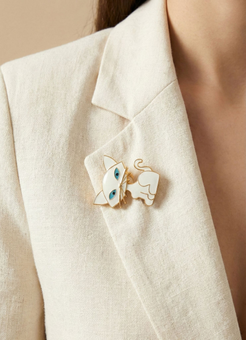 Set 12 brose Martisor pe carton prezentare, 17x10 cm, Cadou 1 Martie, Pisica alb / negru [3]