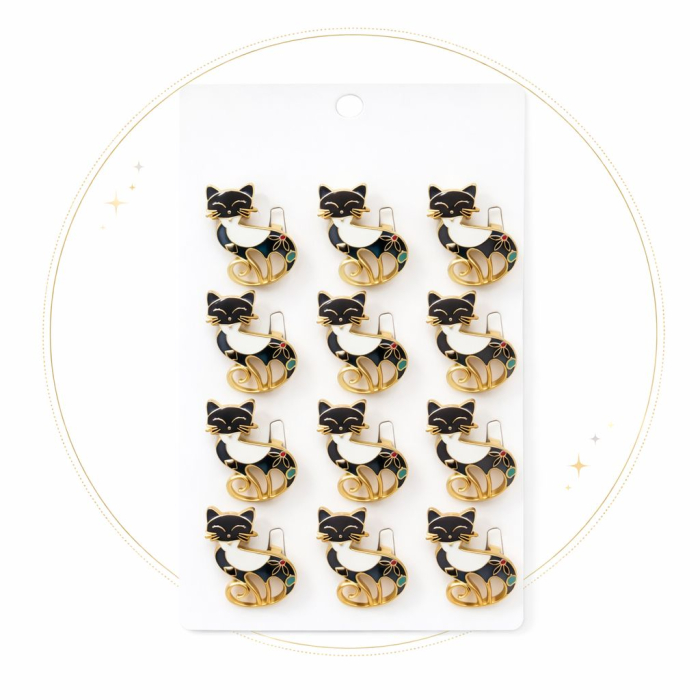 Set 12 brose Martisor pe carton prezentare, 17x10 cm, Cadou 1 Martie, Pisica eleganta [2]