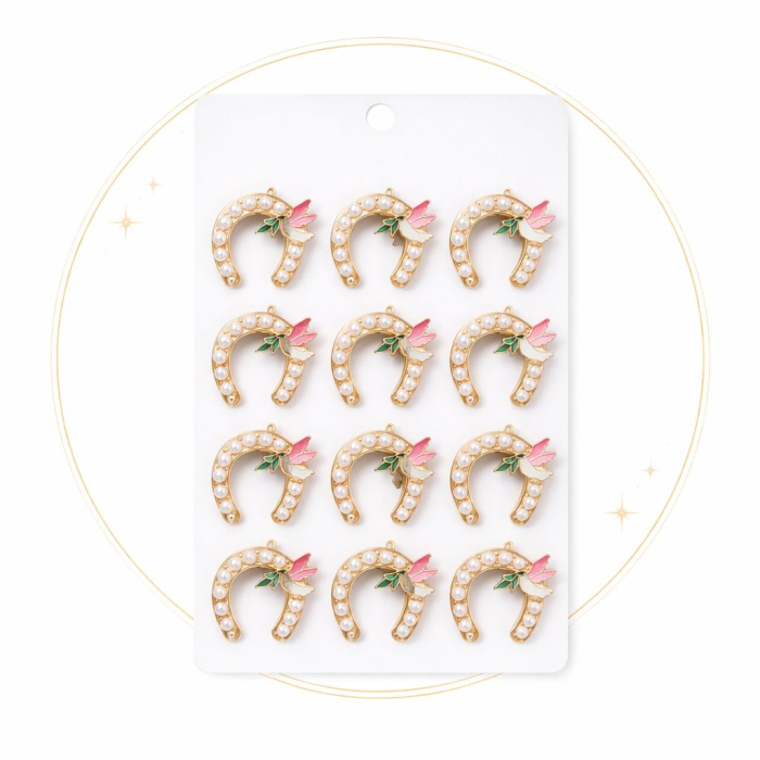 Set 12 brose Martisor pe carton prezentare, 17x10 cm, Cadou 1 Martie, Potcoava cu porumbel [2]