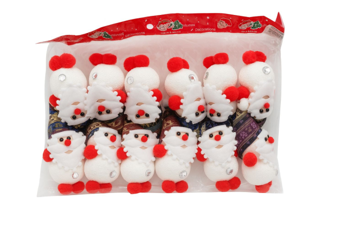 Set 12 decoratiuni Craciun Mos Craciun din burete cu pompon rosu, 14cm per buc [1]