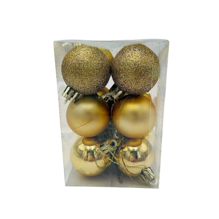 Set 12 globuri de Craciun pentru brad – 12x8x8cm, nuanta auriu, finisaj lucios/satinat/ sclipici [1]
