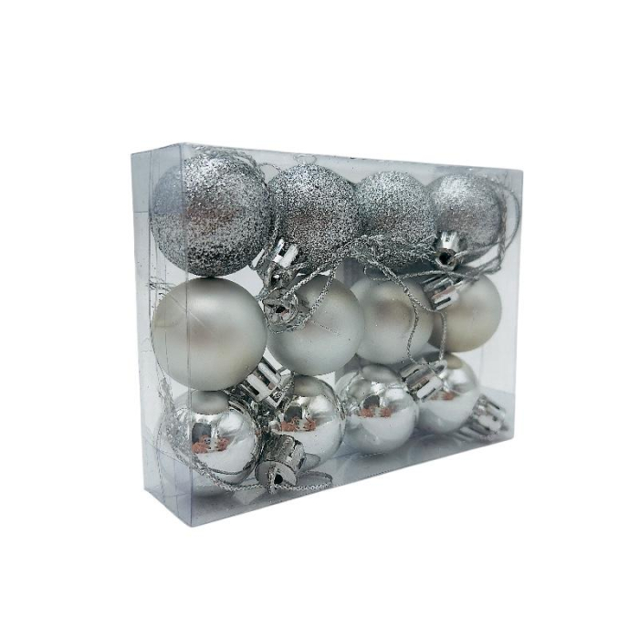 Set 12 globuri de Craciun pentru brad – 11x9x3cm, nuanta argintiu, finisaj lucios/satinat/ sclipici [2]