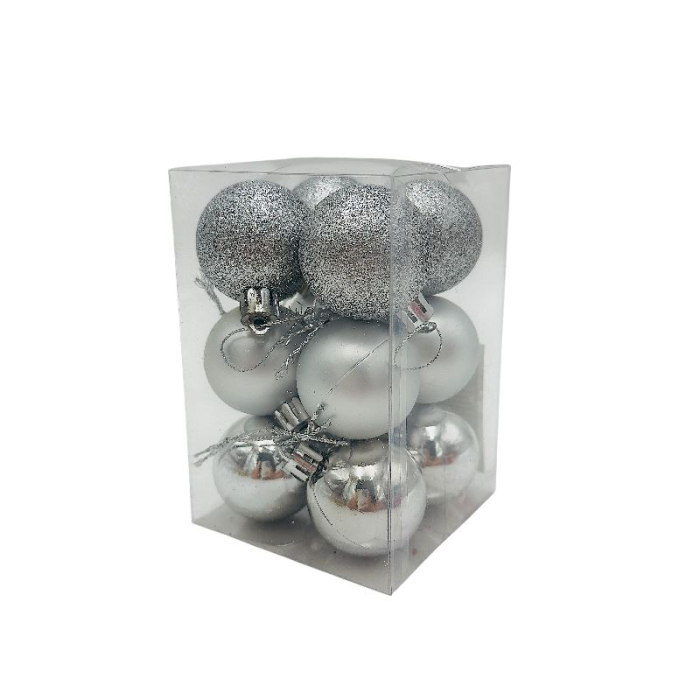 Set 12 globuri de Craciun pentru brad – 12x8x8cm, nuanta argintiu, finisaj lucios/satinat/ sclipici [3]