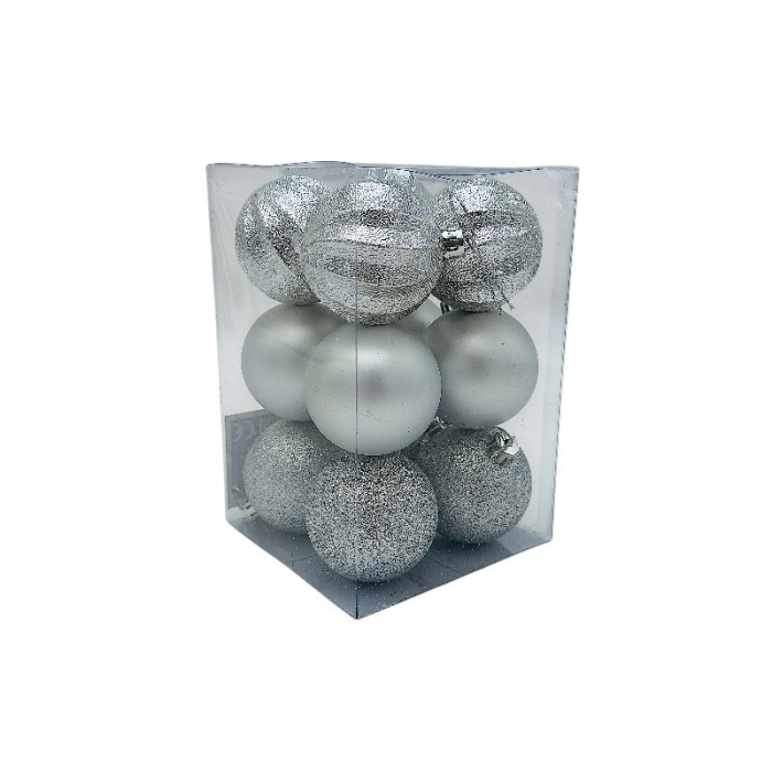Set 12 globuri de Craciun pentru brad – 17x11.5x11.5cm, nuanta argintiu, finisaj mat/lucios/sclipici [2]