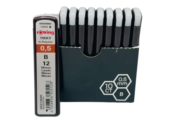 Set 12 rezerve creion mecanic Rotring 0.5mm B - mine grafit pentru scris si desen tehnic,  [1]