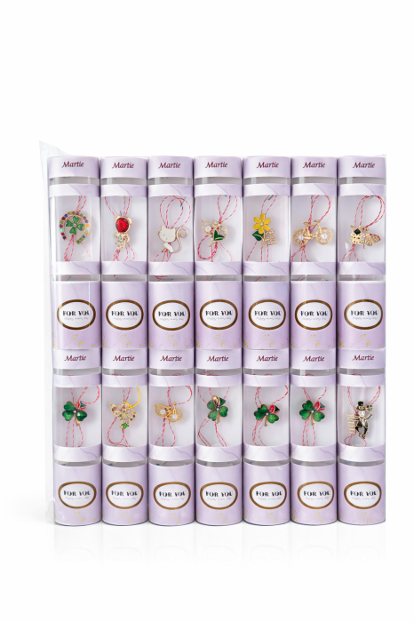 Set 14 Brose Martisor Metalice cu Snur Traditional, Ambalaj Elegant, Cadou 1 Martie 14x7 cm [2]