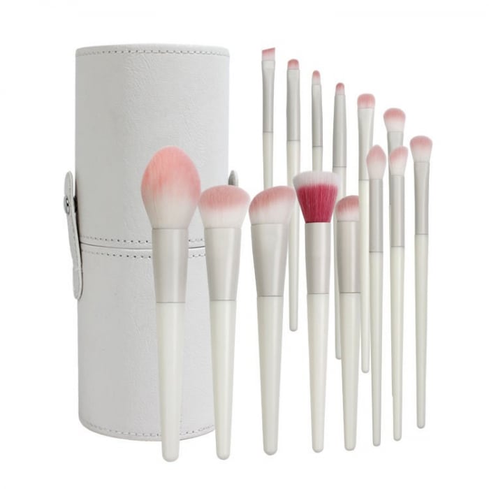 Set 14 Pensule de Machiaj cu Peri Moi, , cu Suport pentru Depozitare, Bej [1]