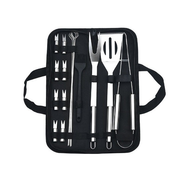 Set 16 Ustensile pentru Gratar, , din Otel Inoxidabil, Geanta Oxford, Argintiu [1]