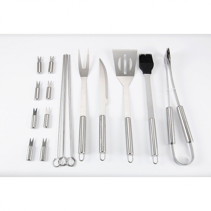 Set 18 Ustensile pentru Gratar, , din Otel Inoxidabil, Geanta Oxford, Argintiu [12]
