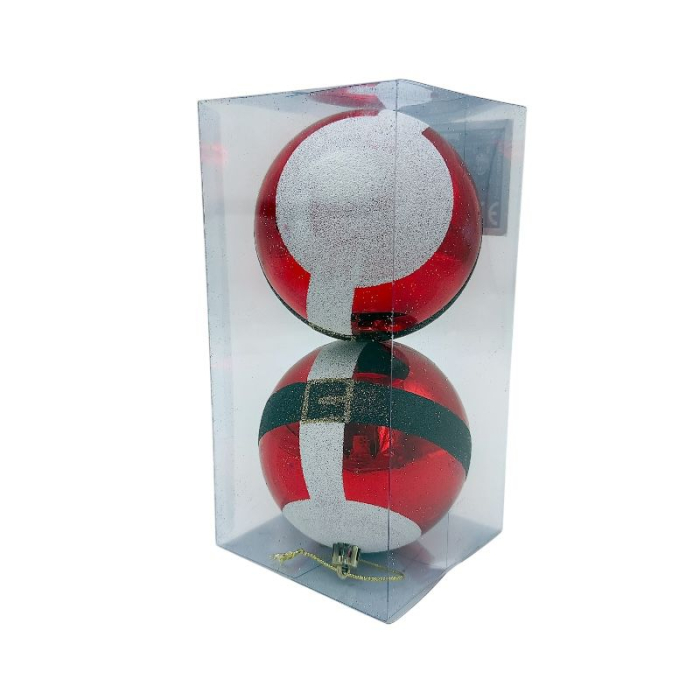 Set 2 globuri de Craciun pentru brad – 19.5x9.5x9.5cm, nuanta rosu  cu detalii argintii [3]
