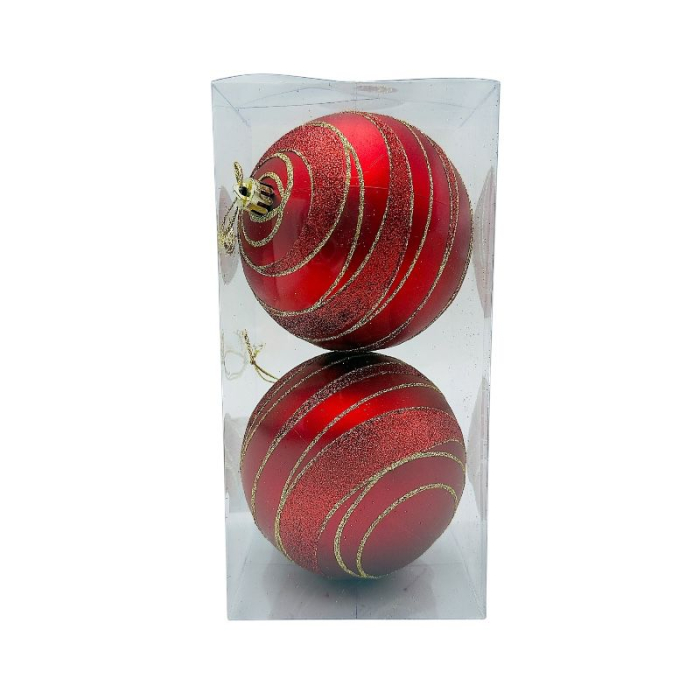 Set 2 globuri de Craciun pentru brad – 19.5x9.5x9.5cm, nuanta rosu  cu detalii aurii [1]