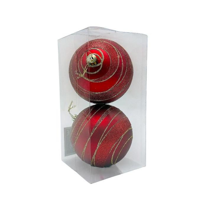 Set 2 globuri de Craciun pentru brad – 19.5x9.5x9.5cm, nuanta rosu  cu detalii aurii [3]