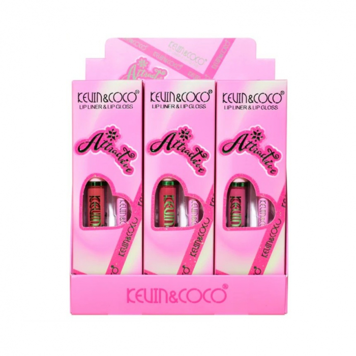 Set 2 Produse de Buze, Kevin&Coco, Attractive, Creion de Buze si Ruj Lichid, Roz [4]
