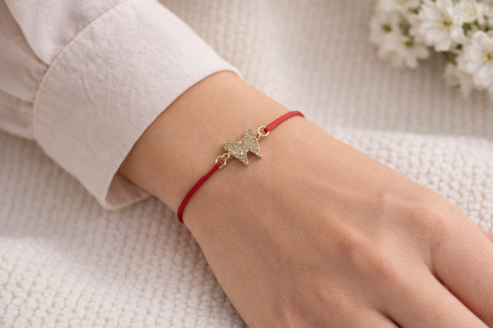 Set 24 bratari martisor 12x3 cm snur rosu cu charm fluturas, cadou primavara [2]