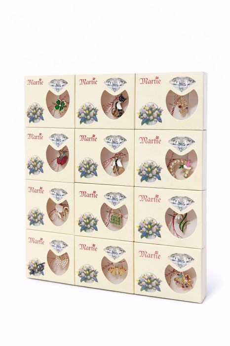 Set 24 brose martisor modele combinate, ambalaj individual elegant, 9x7.5cm [2]