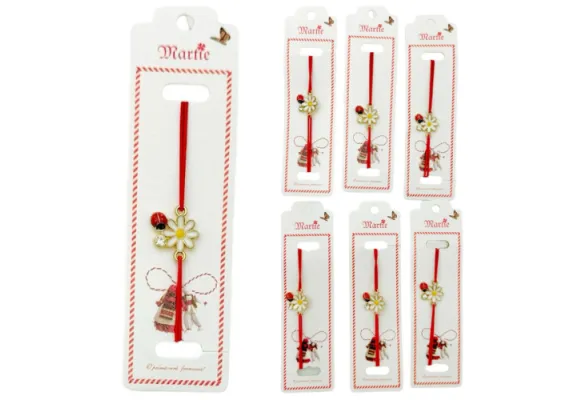 Set 24 de Bratari Martisor, Floare cu gargarita, snur rosu elastic, model 2025,   [1]