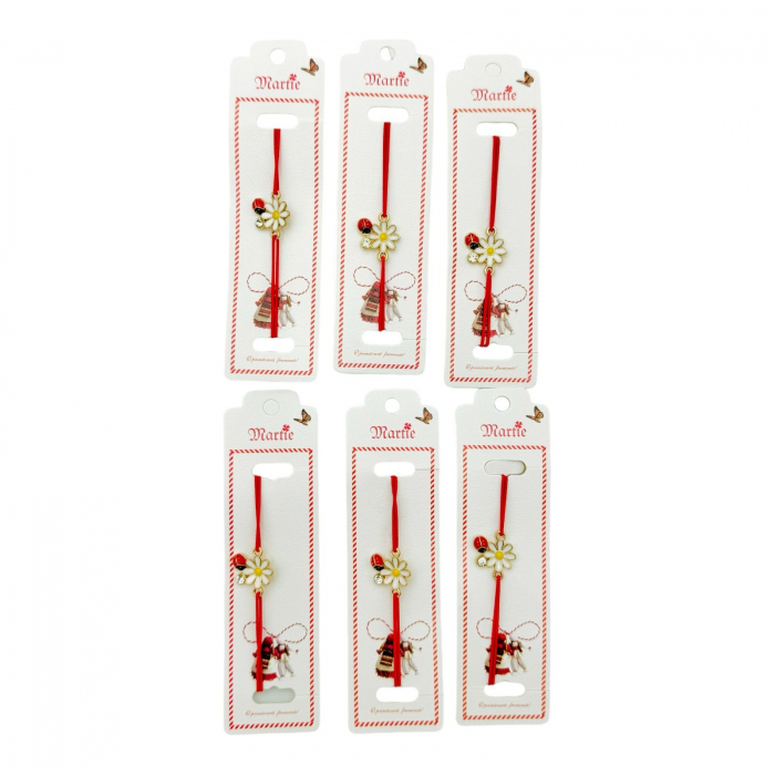 Set 24 de Bratari Martisor, Floare cu gargarita, snur rosu elastic, model 2025,   [3]