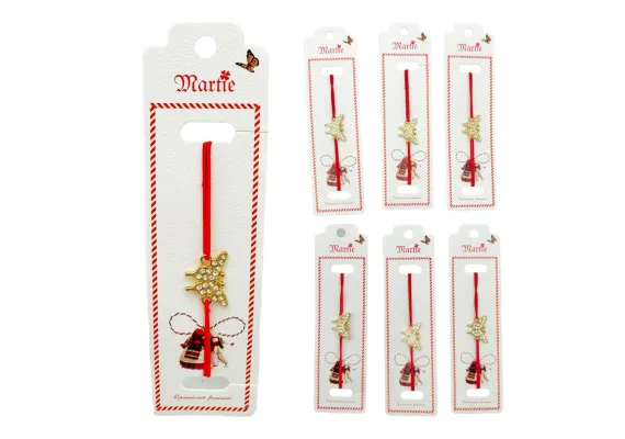 Set 24 de Bratari Martisor, Fluturas Gingas, snur rosu elastic, model 2025,   [1]