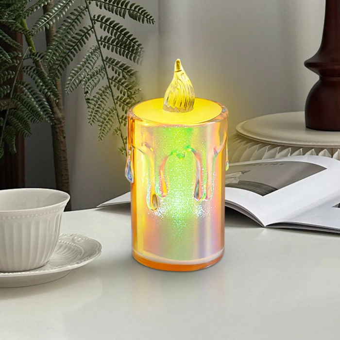 Set 24 lumanari LED 10 cm, efect flacara, cilindru acrilic transparent – intrerupator la baza [3]