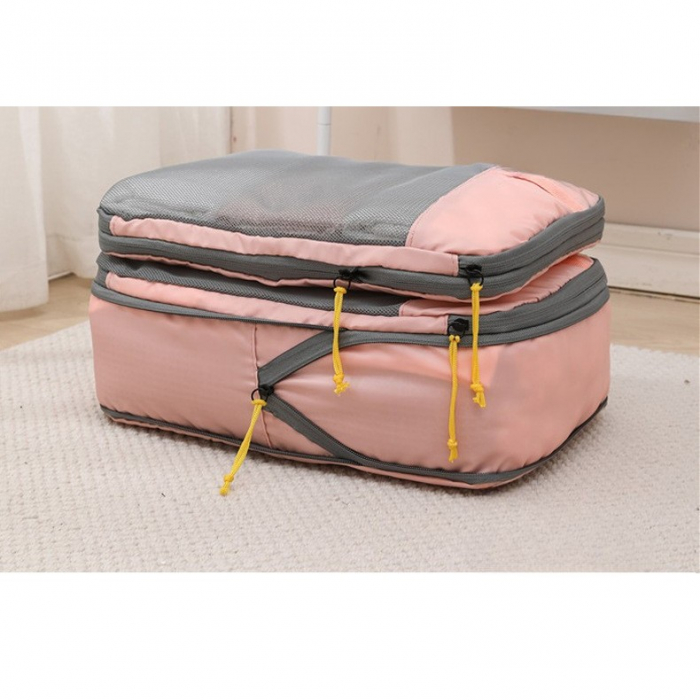 Set 3 Genti de Calatorie , Pentru Depozitare, Compresibile, 3 Dimensiuni, Mic, Mediu, Mare, Impermeabile, Fermoar Dublu, Roz [13]