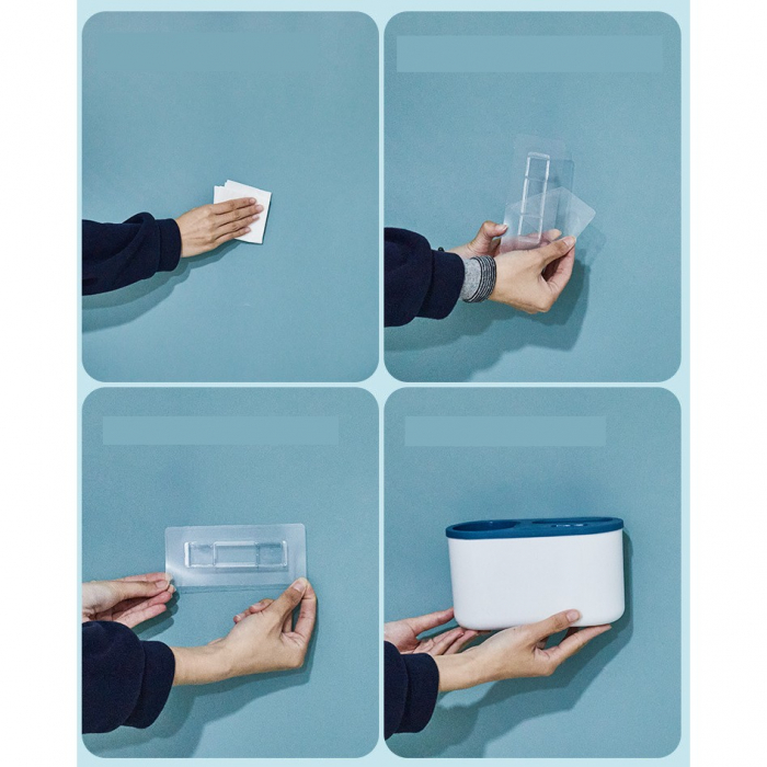 Set 3 Perii pentru Toaleta, , din Silicon, Perie Zimtata, Cap Flexibil, Suport Adeziv pentru Montarea pe Perete, 39 x 19 x 9.8 cm, Albastru/Alb [4]