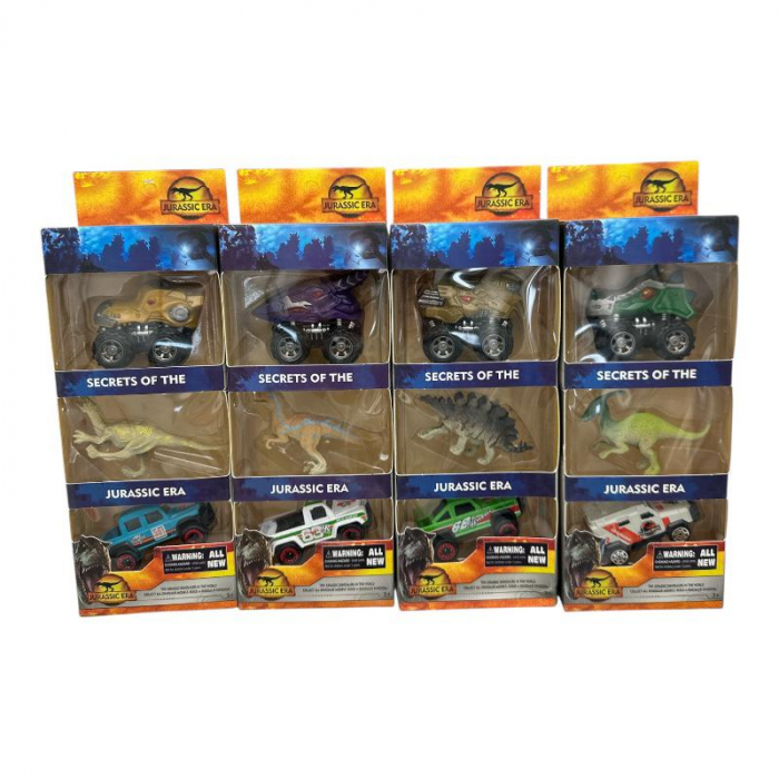 Set 3 piese jucarie din plastic – 2 masinute si 1 dinozaur multicolor, culori combinate, Calitate Superioara,  [6]