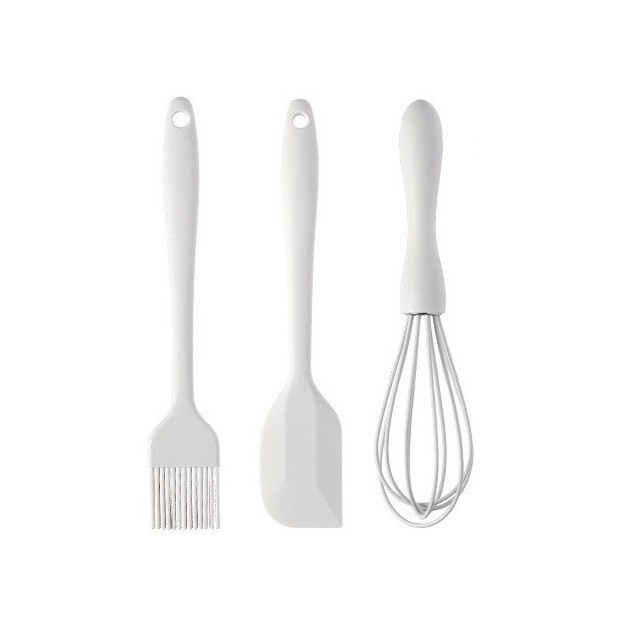 Set 3 Ustensile de Bucatarie, , din Silicon+Inox, Termorezistente, Antiaderente, 20 x 13 x 3 cm, Alb Ivory [1]