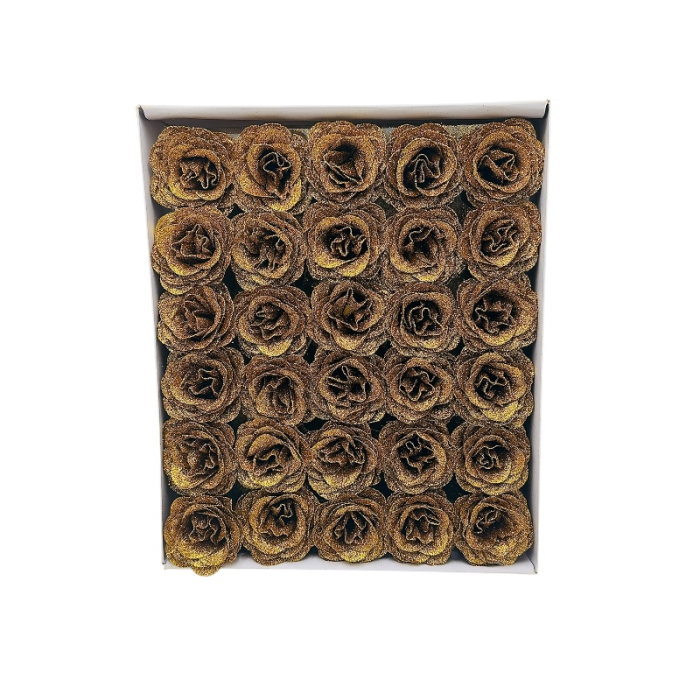 Set 30 trandafiri decorativi gold supreme cu sclipici, pe sarma – pentru aranjamente si brad [1]