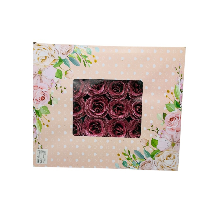 Set 30 trandafiri decorativi burgundy cu sclipici, pe sarma – pentru aranjamente si brad [5]