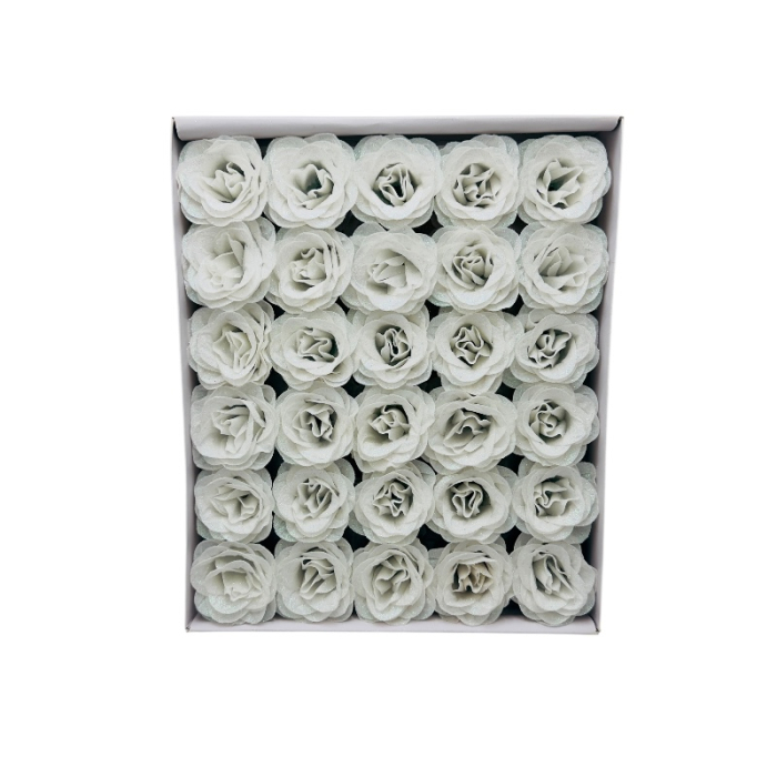 Set 30 trandafiri decorativi alb milky cu sclipici, pe sarma – pentru aranjamente si brad [2]