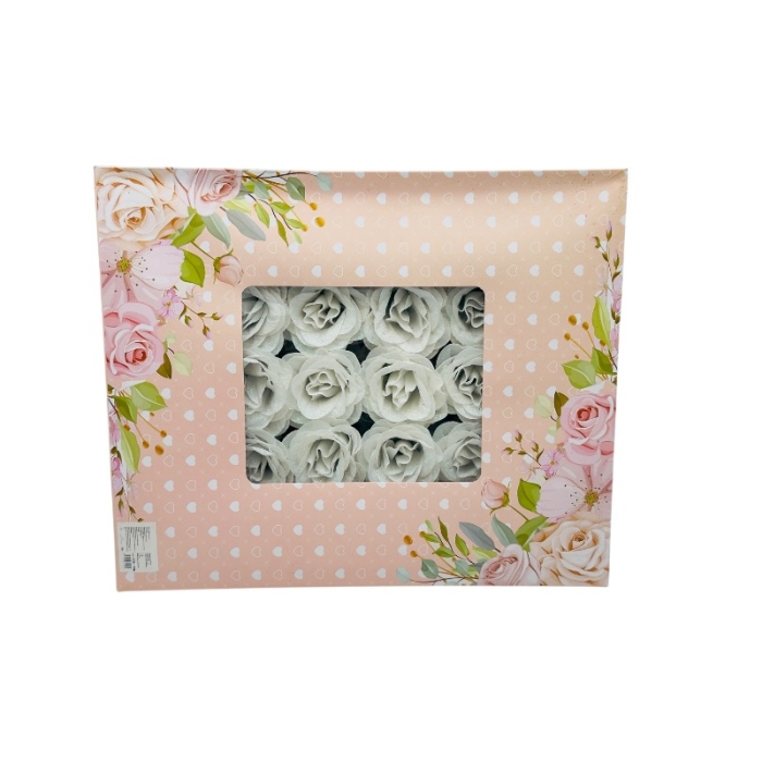 Set 30 trandafiri decorativi alb milky cu sclipici, pe sarma – pentru aranjamente si brad [4]