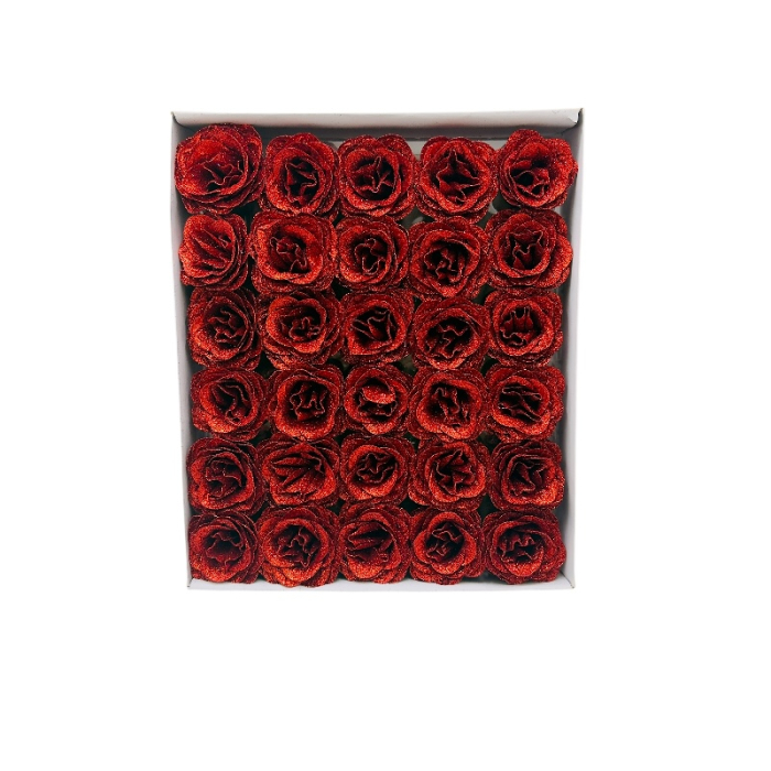 Set 30 trandafiri decorativi rosu intens cu sclipici, pe sarma – pentru aranjamente si brad [1]