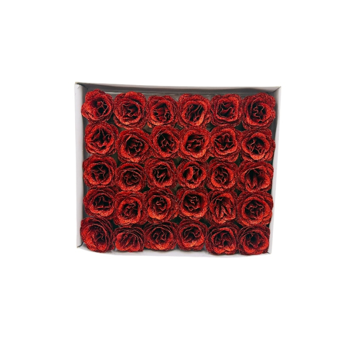 Set 30 trandafiri decorativi rosu intens cu sclipici, pe sarma – pentru aranjamente si brad [2]