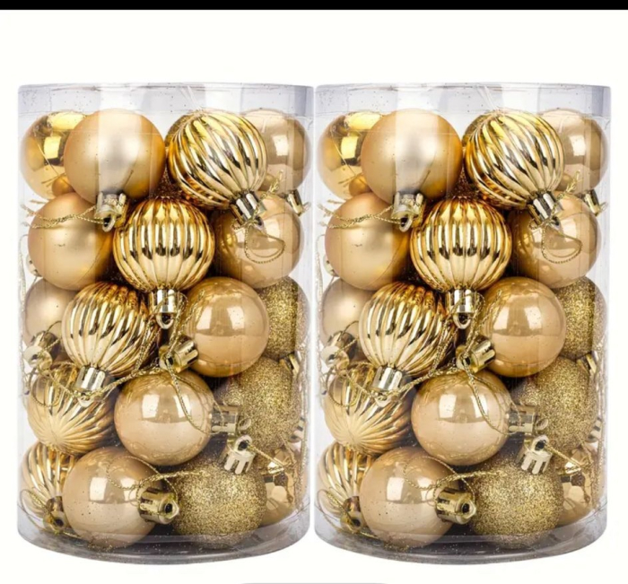 Set 34 globuri de Craciun pentru brad – 26x18x18cm, nuanta auriu, finisaj lucios/satinat/ sclipici [1]