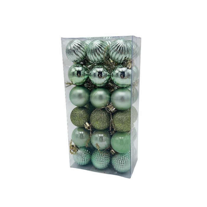 Set 36 globuri de Craciun pentru brad – 22x11x8cm, nuanta verde discret, finisaj lucios/satinat/ sclipici [2]