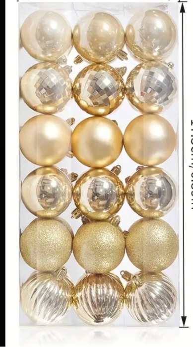 Set 36 globuri de Craciun pentru brad – 34x17x11cm, nuanta champagne, finisaj lucios/satinat/ sclipici [1]