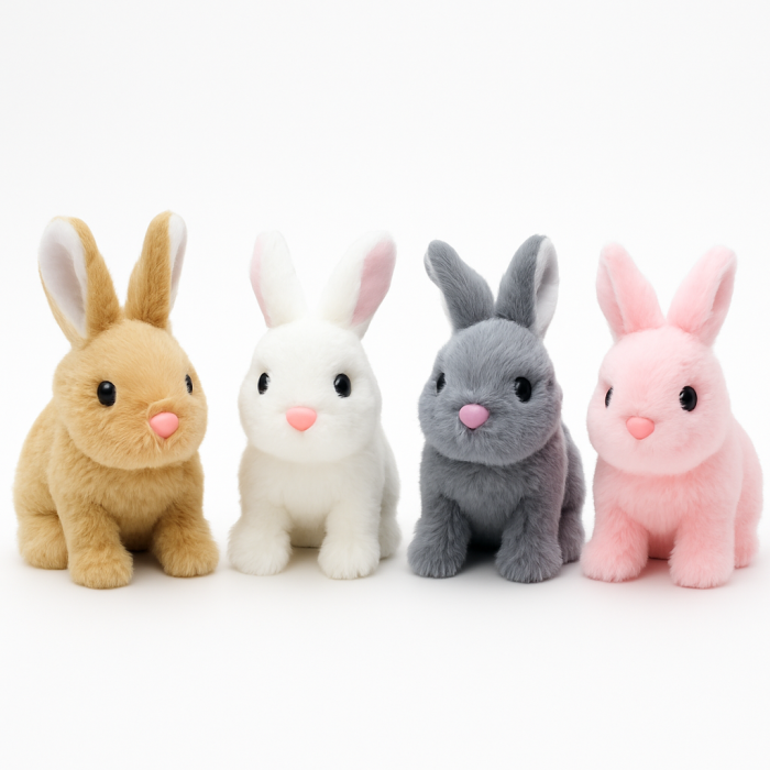 Set 4 Iepurasi Interactivi – Plus Moale, Sunete si Mers, Model Alb Roz Gri Maro [1]