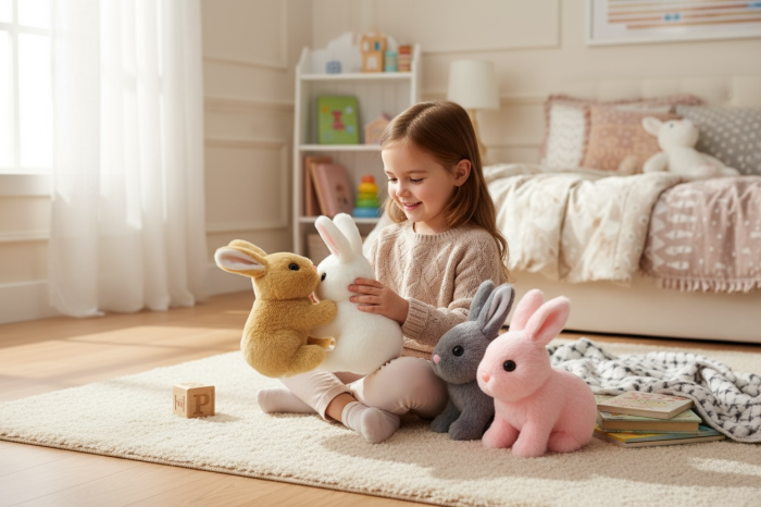 Set 4 Iepurasi Interactivi – Plus Moale, Sunete si Mers, Model Alb Roz Gri Maro [3]